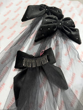 Load image into Gallery viewer, Black Velvet and Tulle Hair Bow with Swarovski Crystals
