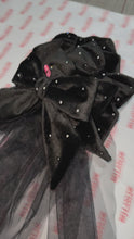 Load and play video in Gallery viewer, Black Velvet and Tulle Hair Bow with Swarovski Crystals
